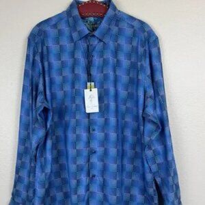 NWT Robert Graham Long Sleeve Button Down Shirt Flip Cuff SALT PAN Blue 2XL